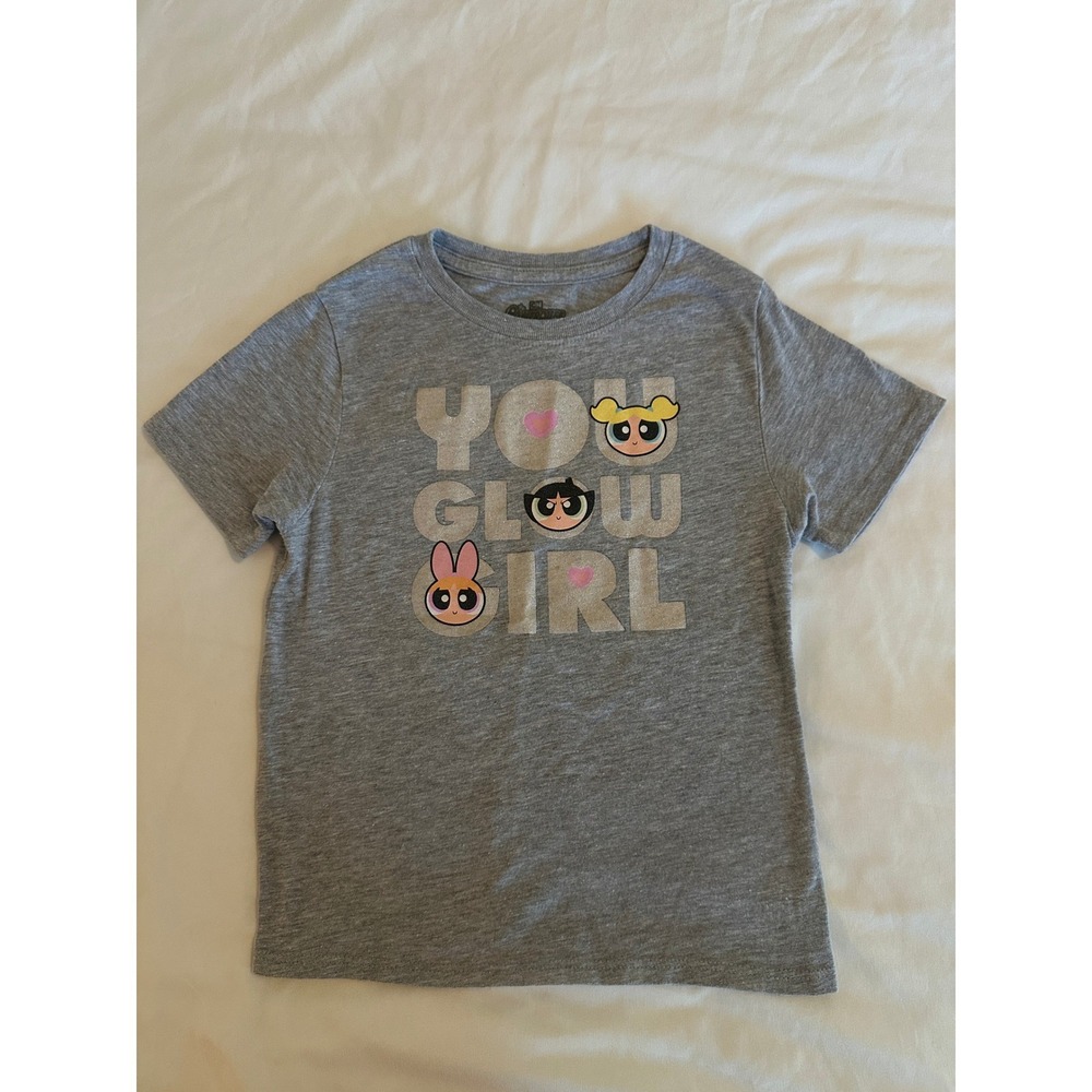 Powerpuff Girls You Glow Girl Graphic T-Shirt Gray Kids Size S 7-8‎ CN
